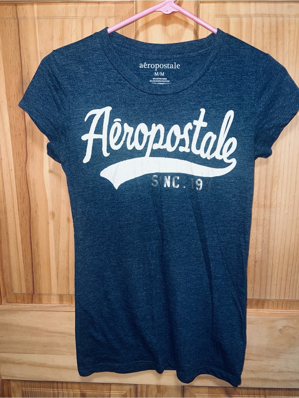 Aeropostale Heathered Navy Short-Sleeve Tee with White Logo